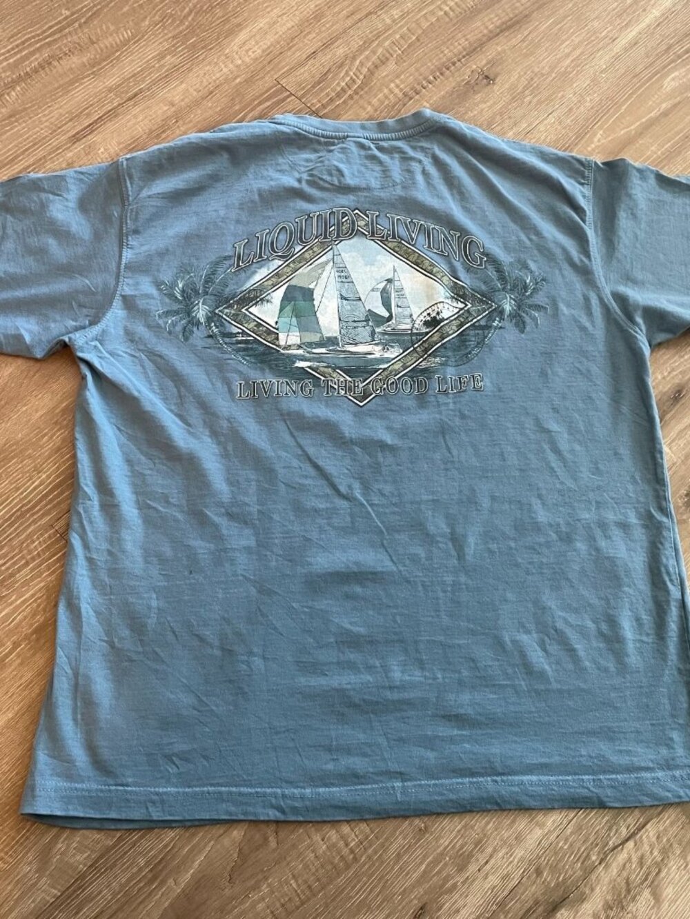 Newport Blue T-Shirt Men's Size L Blue Gray Liquid Living Double Sided Retro Tee